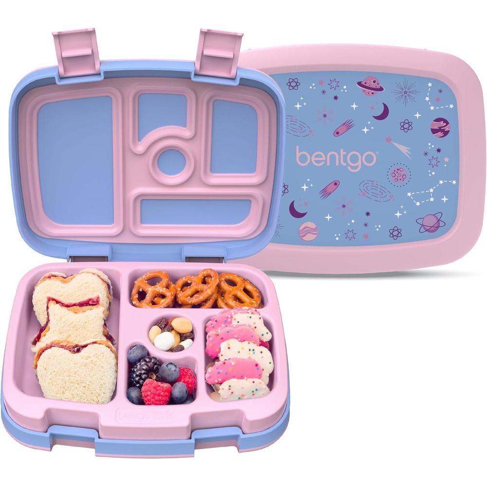 image:imageBentgo Kids Prints LeakProof 5Compartment BentoStyle Kids Lunch Box  Ideal Portion Sizes for Ages 37 Durable DropProof Dishwasher Safe PFAS amp BPAFree Materials NEW Blooming FloralLavender Galaxy