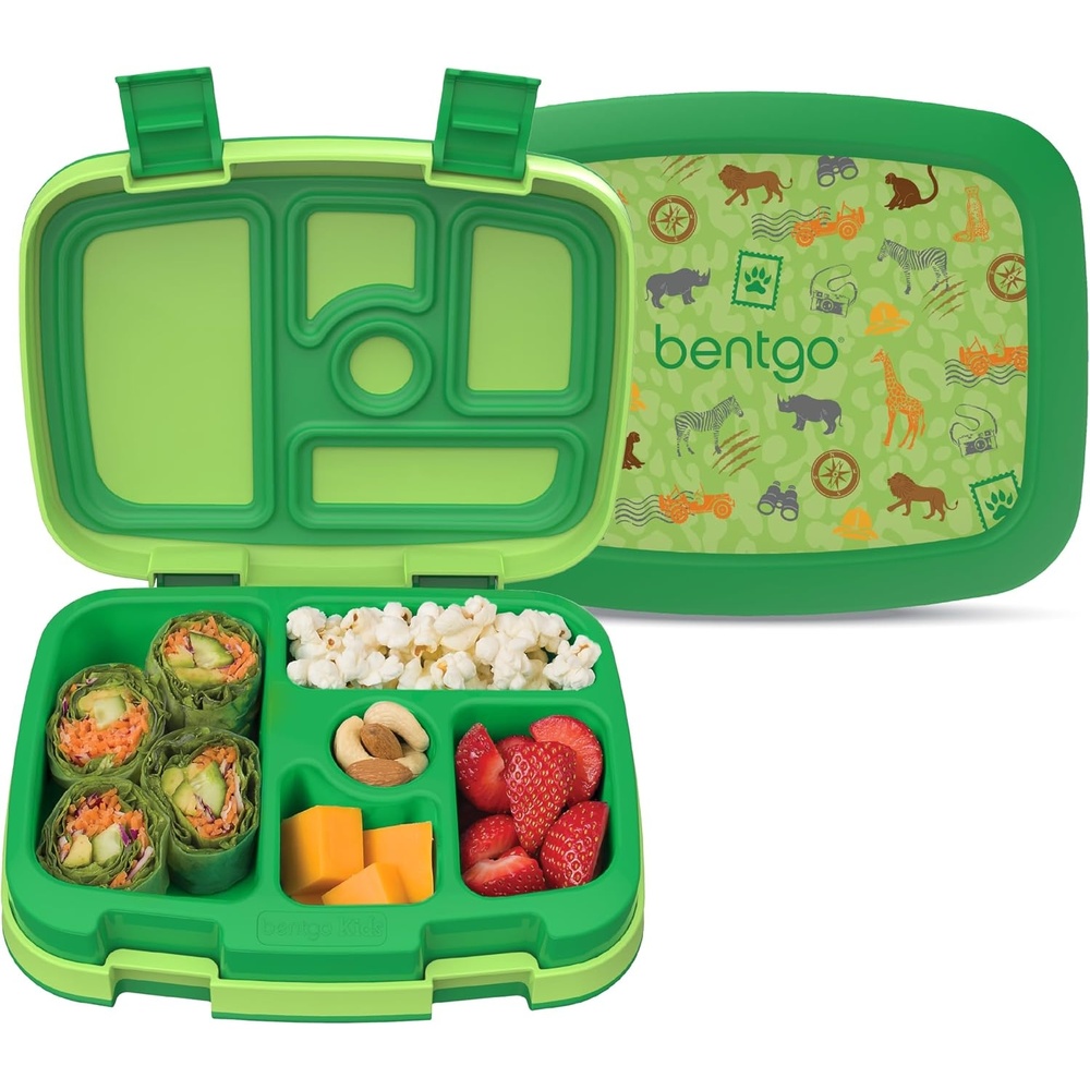 image:imageBentgo Kids Prints LeakProof 5Compartment BentoStyle Kids Lunch Box Ideal Portion Sizes for Ages 37 Durable DropProof Dishwasher Safe PFAS amp BPAFree Materials NEW Blooming FloralSafari
