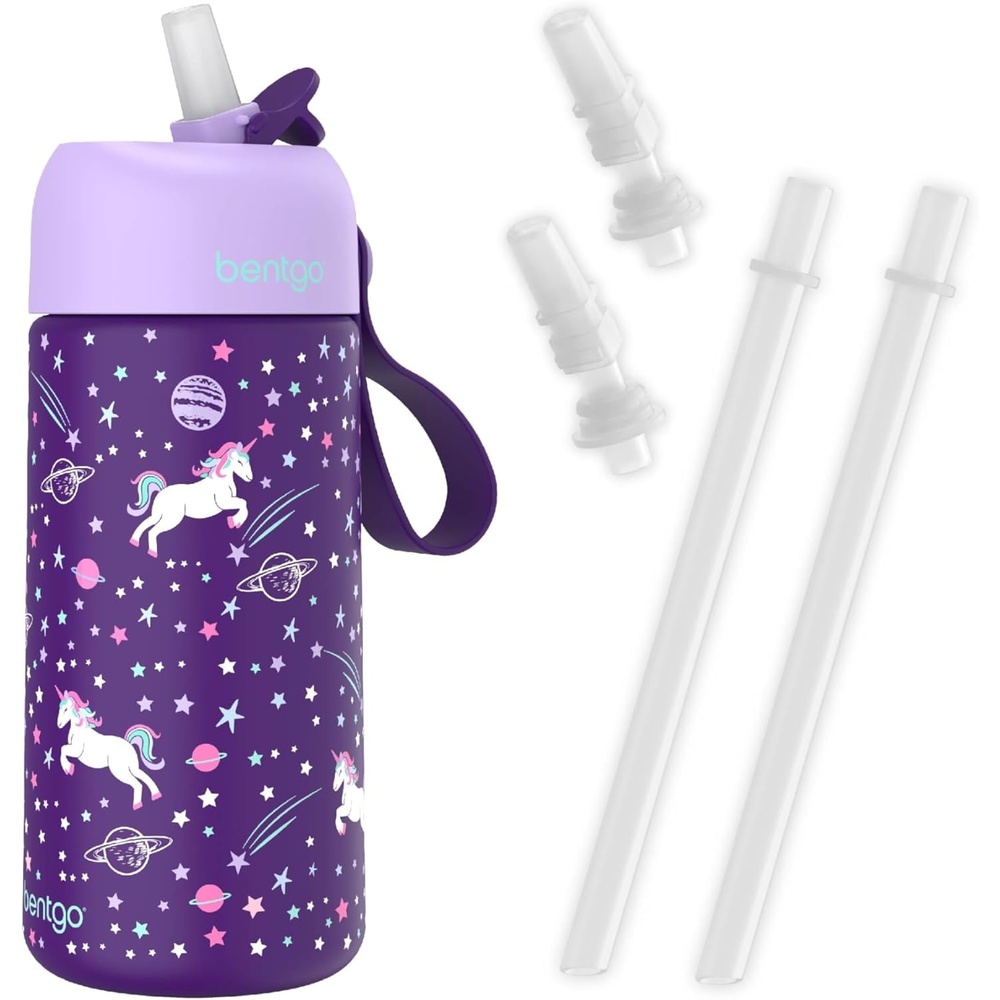 image:imageBentgo Kids Stainless Steel Water Bottle and Replacement Straws Set Unicorn