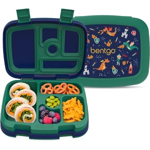 Bentgo Kids Prints Leak-Proof, 5-Compartment Bento-Style Kids Lunch Box – Ideal Portion Sizes for Ages 3-7, Durable, Drop-Proof, Dishwasher Safe, PFAS- & BPA-Free Materials (NEW Blooming Floral)(Dragons & Knights)
