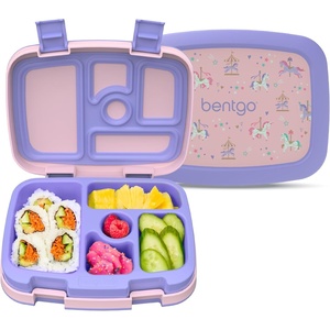 Bentgo Kids Prints Leak-Proof, 5-Compartment Bento-Style Kids Lunch Box – Ideal Portion Sizes for Ages 3-7, Durable, Drop-Proof, Dishwasher Safe, PFAS- & BPA-Free Materials (NEW Blooming Floral)(Carousel Unicorns)