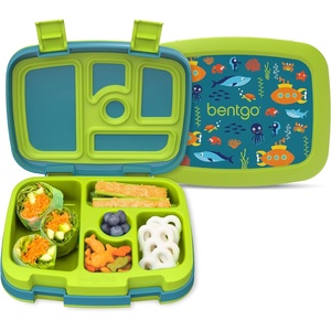Bentgo Kids Prints Leak-Proof, 5-Compartment Bento-Style Kids Lunch Box – Ideal Portion Sizes for Ages 3-7, Durable, Drop-Proof, Dishwasher Safe, PFAS- & BPA-Free Materials (NEW Blooming Floral)(Submarine)