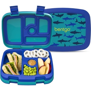 Bentgo Kids Prints Leak-Proof, 5-Compartment Bento-Style Kids Lunch Box – Ideal Portion Sizes for Ages 3-7, Durable, Drop-Proof, Dishwasher Safe, PFAS- & BPA-Free Materials (NEW Blooming Floral)(Sharks)