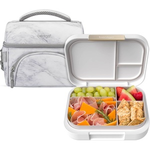 Bentgo Modern Lunch Box (White) Set With Deluxe Insulated Lunch Bag (White Marble)