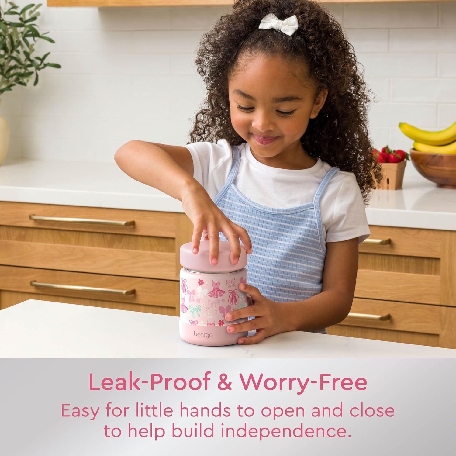image:imageBentgo Kids Stainless Steel Food Jar 11 fl oz LeakProof Double Insulated Hot or Cold Food Container with Removable Silicone Bumper Dishwasher Safe Easy Open Lid Ages 3 Cowgirl DreamsBallet and Bows
