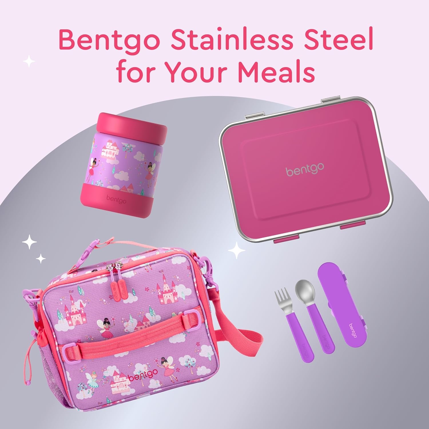 image:imageBentgo Kids Stainless Steel Food Jar 11 fl oz LeakProof Double Insulated Hot or Cold Food Container with Removable Silicone Bumper Dishwasher Safe Easy Open Lid Ages 3 Cowgirl DreamsFairies