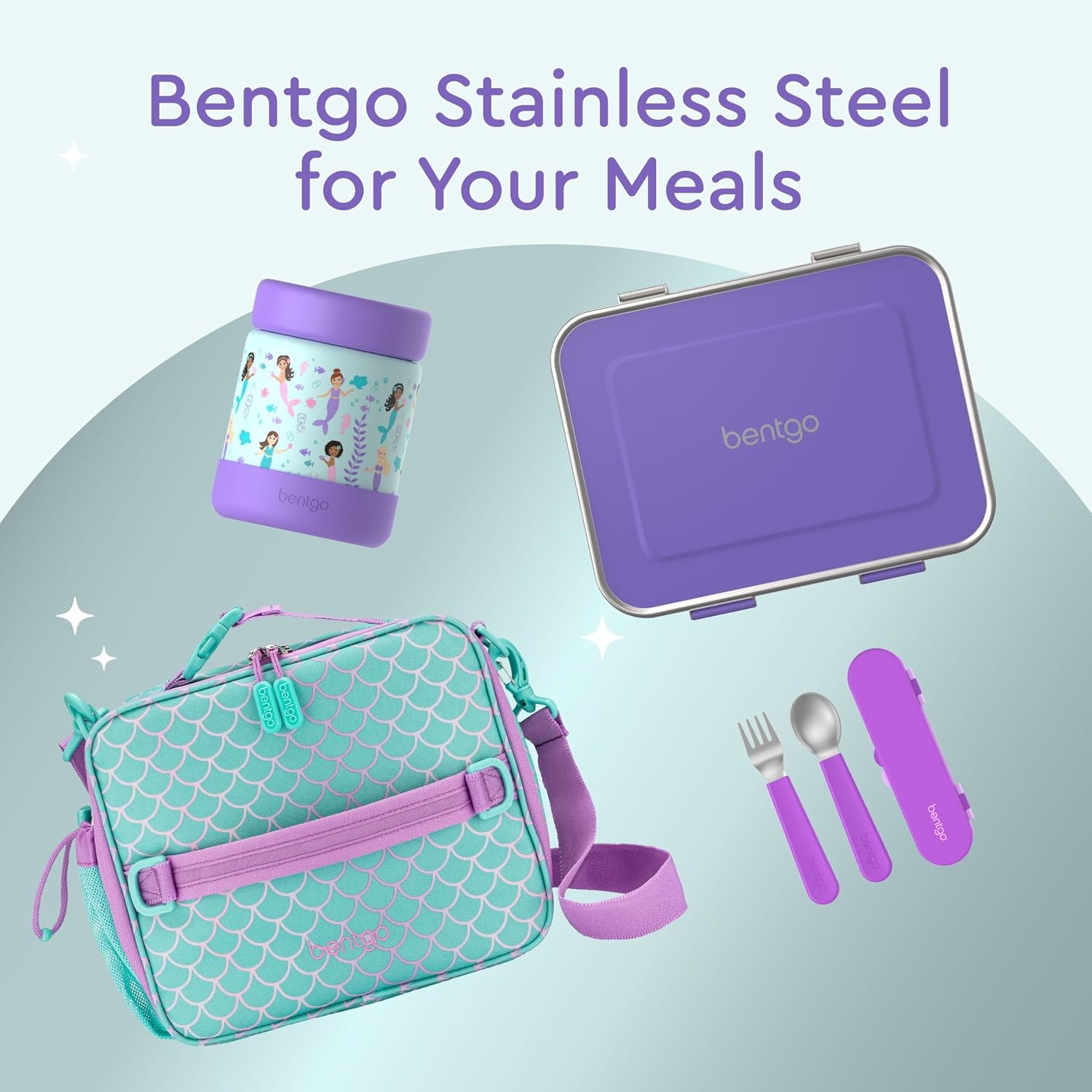 image:imageBentgo Kids Stainless Steel Food Jar 11 fl oz LeakProof Double Insulated Hot or Cold Food Container with Removable Silicone Bumper Dishwasher Safe Easy Open Lid Ages 3 Cowgirl DreamsSea Life