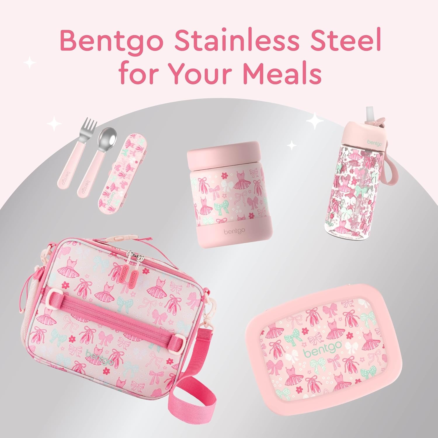 image:imageBentgo Kids Stainless Steel Food Jar 11 fl oz LeakProof Double Insulated Hot or Cold Food Container with Removable Silicone Bumper Dishwasher Safe Easy Open Lid Ages 3 Cowgirl DreamsBallet and Bows