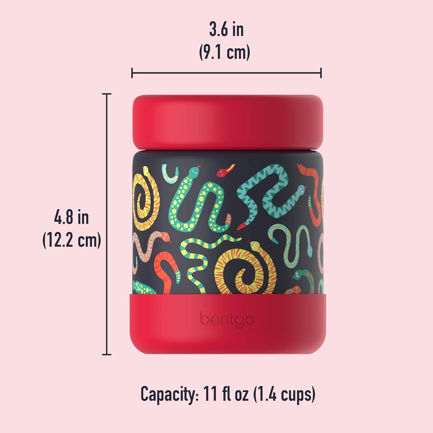 image:imageBentgo Kids Stainless Steel Food Jar 11 fl oz LeakProof Double Insulated Hot or Cold Food Container with Removable Silicone Bumper Dishwasher Safe Easy Open Lid Ages 3 Cowgirl DreamsSssnakes