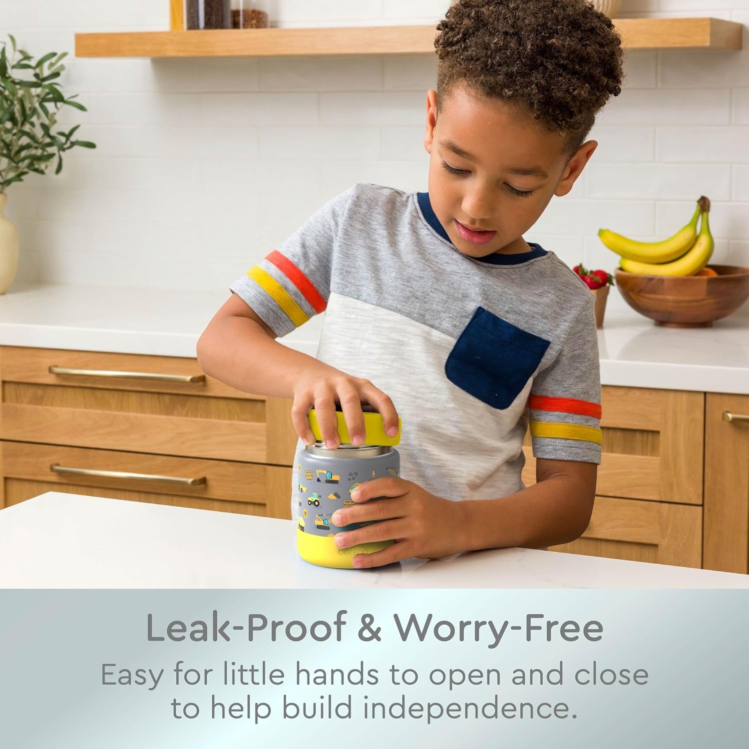 image:imageBentgo Kids Stainless Steel Food Jar 11 fl oz LeakProof Double Insulated Hot or Cold Food Container with Removable Silicone Bumper Dishwasher Safe Easy Open Lid Ages 3 Cowgirl DreamsConstruction Trucks