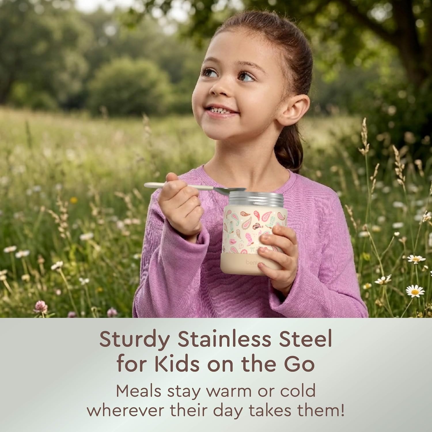 image:imageBentgo Kids Stainless Steel Food Jar 11 fl oz LeakProof Double Insulated Hot or Cold Food Container with Removable Silicone Bumper Dishwasher Safe Easy Open Lid Ages 3 Cowgirl DreamsCowgirl Dreams