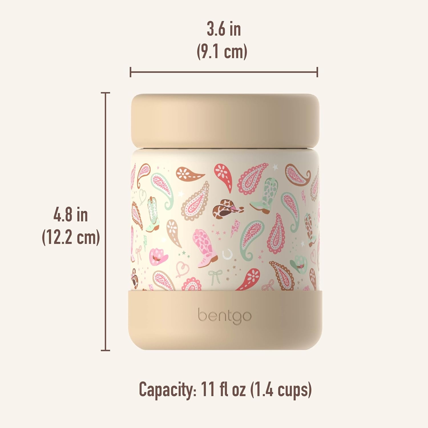 image:imageBentgo Kids Stainless Steel Food Jar 11 fl oz LeakProof Double Insulated Hot or Cold Food Container with Removable Silicone Bumper Dishwasher Safe Easy Open Lid Ages 3 Cowgirl DreamsCowgirl Dreams