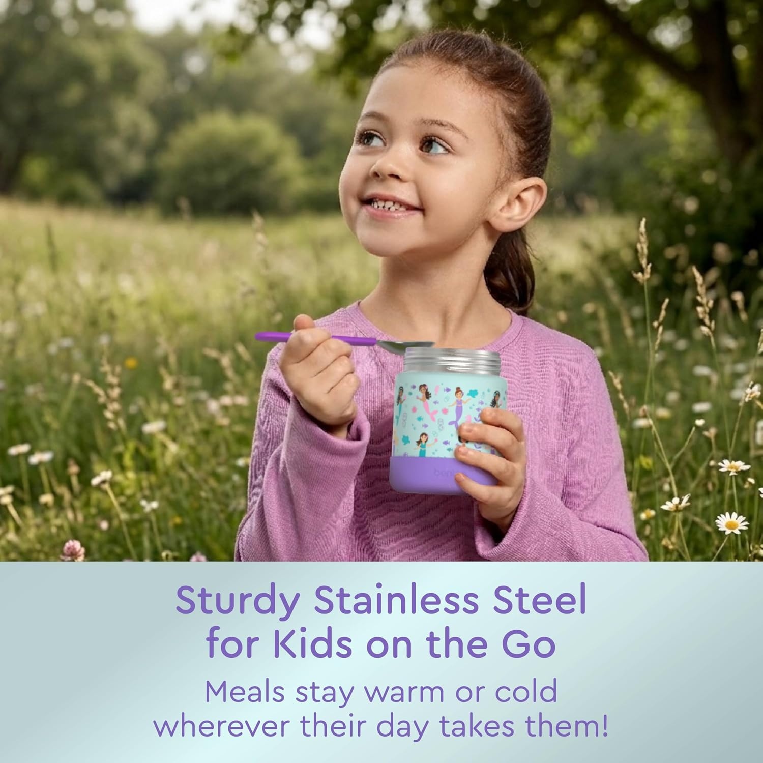 image:imageBentgo Kids Stainless Steel Food Jar 11 fl oz LeakProof Double Insulated Hot or Cold Food Container with Removable Silicone Bumper Dishwasher Safe Easy Open Lid Ages 3 Cowgirl DreamsSea Life
