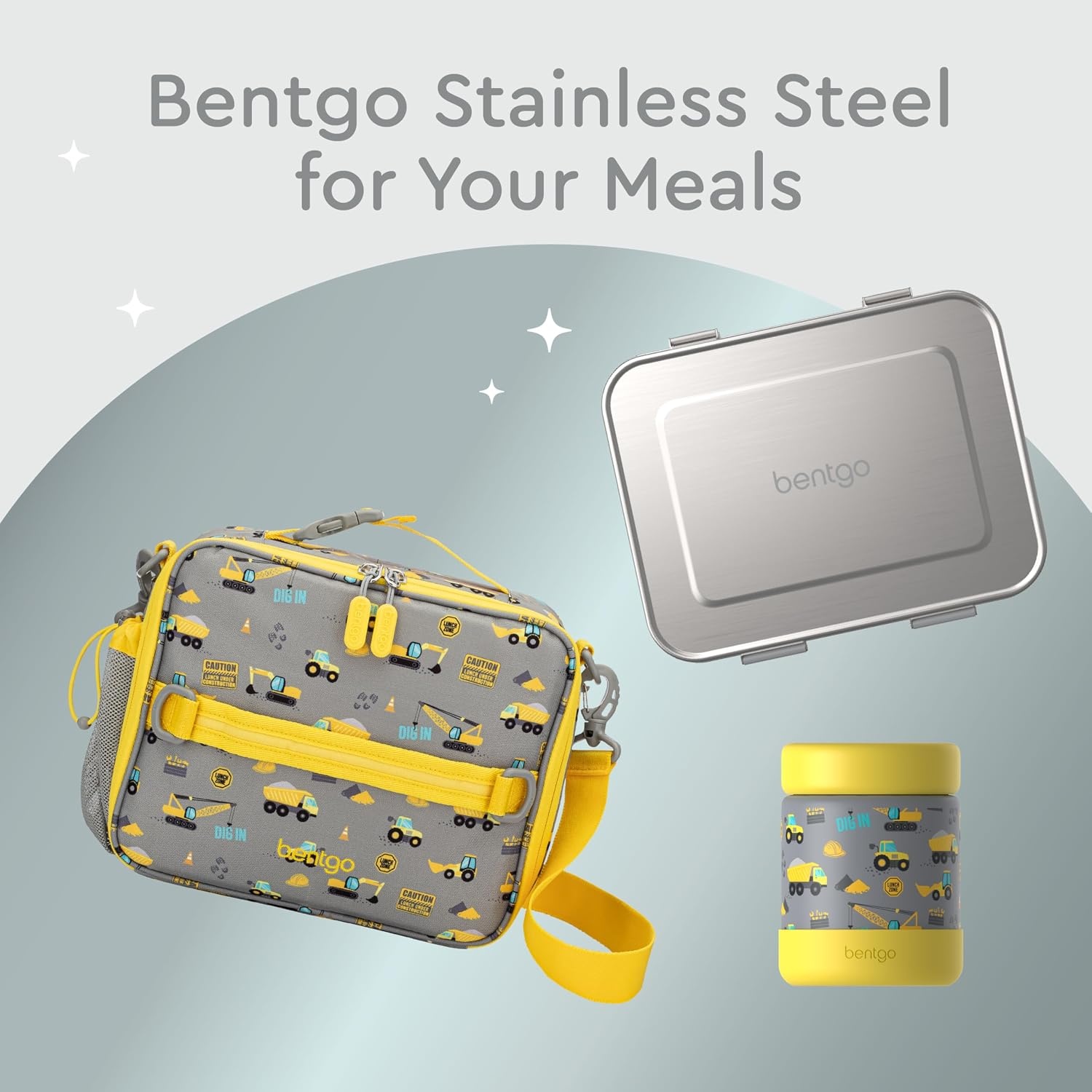image:imageBentgo Kids Stainless Steel Food Jar 11 fl oz LeakProof Double Insulated Hot or Cold Food Container with Removable Silicone Bumper Dishwasher Safe Easy Open Lid Ages 3 Cowgirl DreamsConstruction Trucks