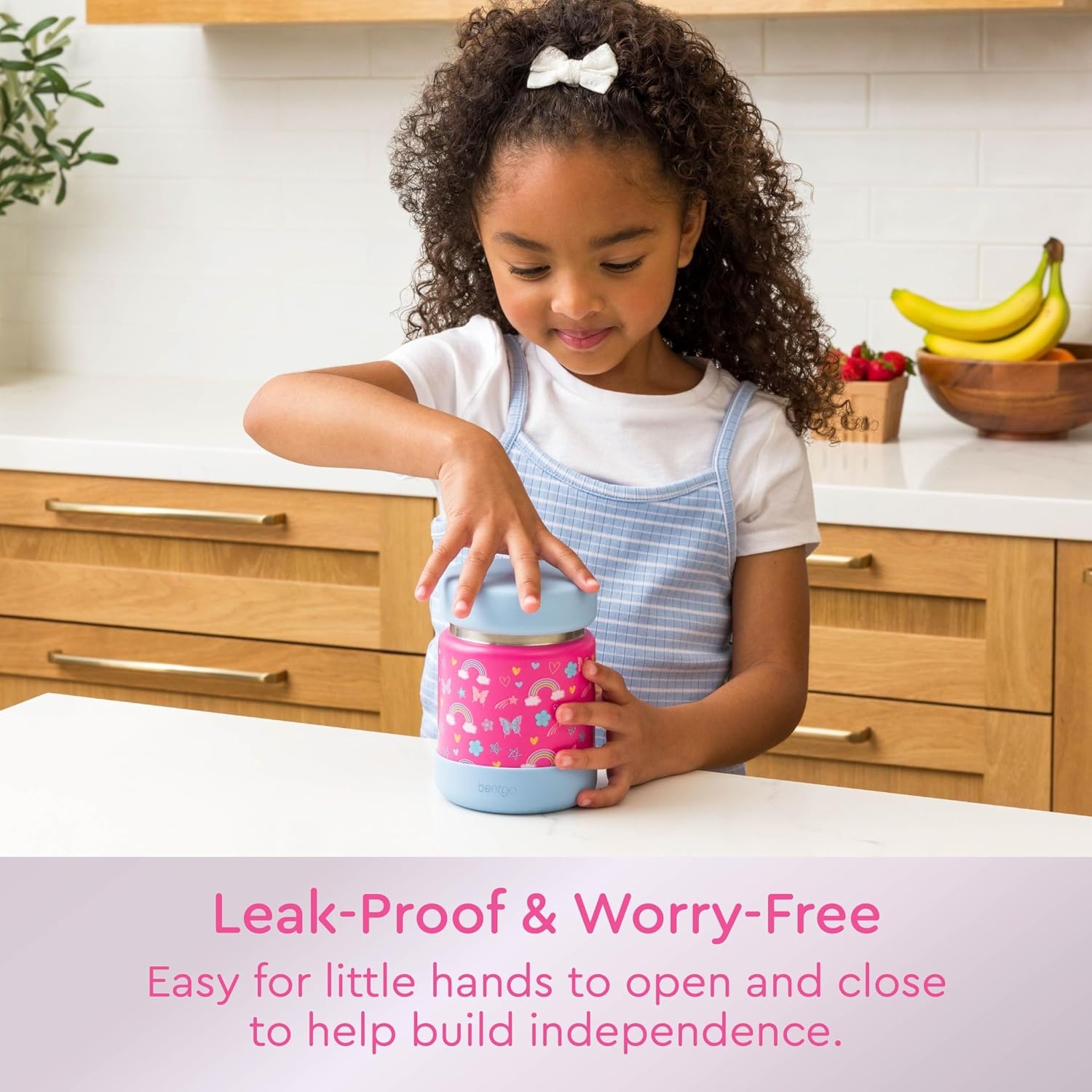 image:imageBentgo Kids Stainless Steel Food Jar 11 fl oz LeakProof Double Insulated Hot or Cold Food Container with Removable Silicone Bumper Dishwasher Safe Easy Open Lid Ages 3 Cowgirl DreamsRainbows and Butterflies
