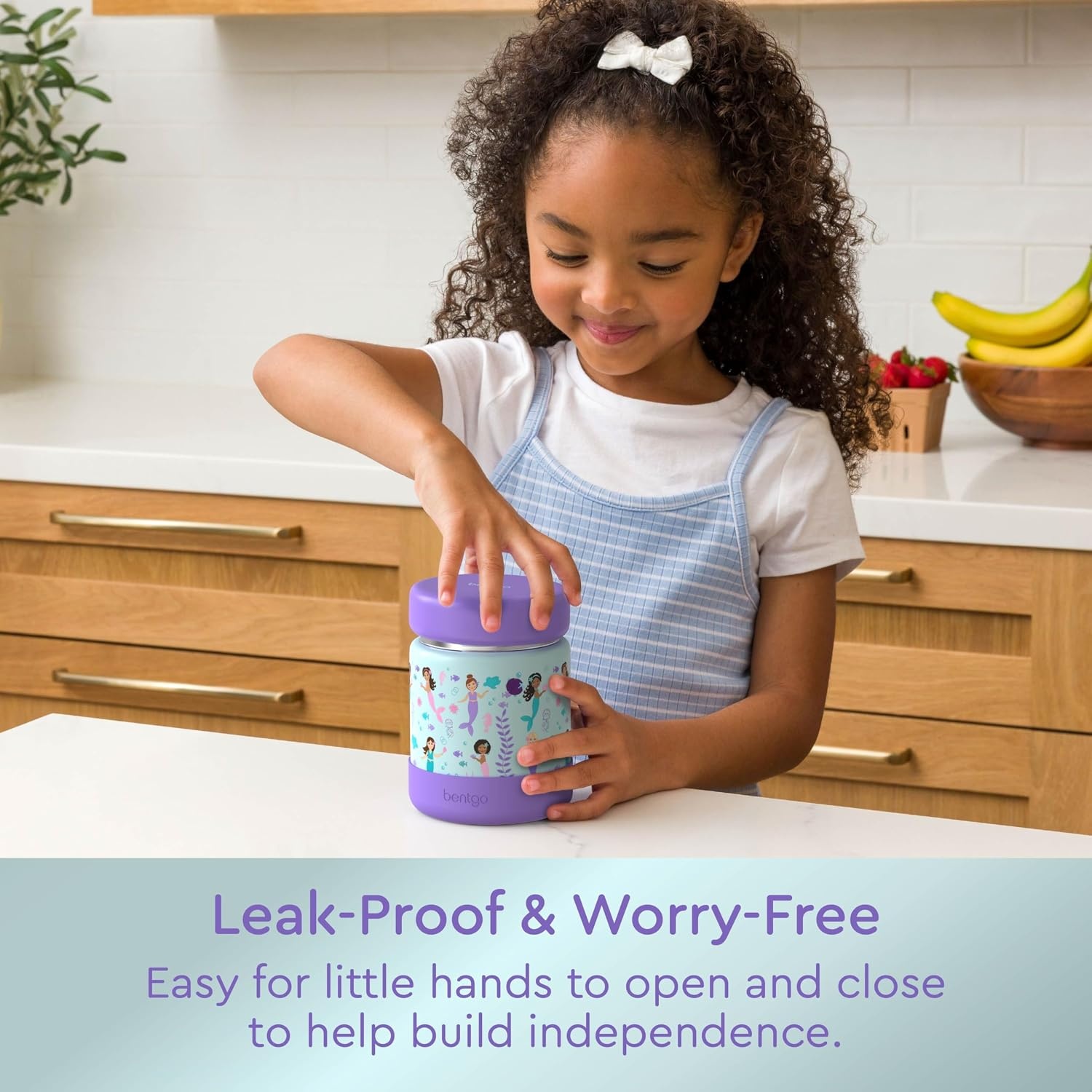 image:imageBentgo Kids Stainless Steel Food Jar 11 fl oz LeakProof Double Insulated Hot or Cold Food Container with Removable Silicone Bumper Dishwasher Safe Easy Open Lid Ages 3 Cowgirl DreamsSea Life