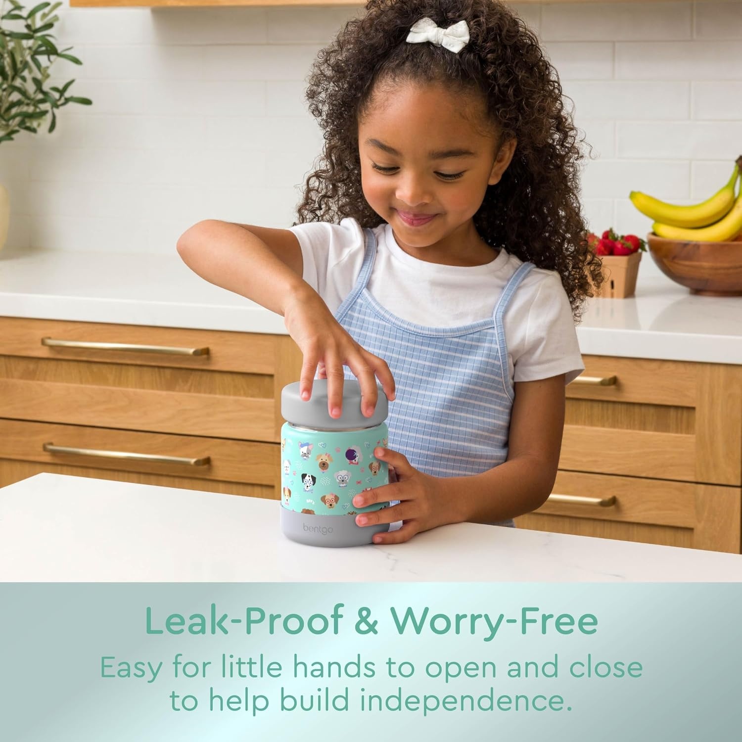 image:imageBentgo Kids Stainless Steel Food Jar 11 fl oz LeakProof Double Insulated Hot or Cold Food Container with Removable Silicone Bumper Dishwasher Safe Easy Open Lid Ages 3 Cowgirl DreamsPuppy Love
