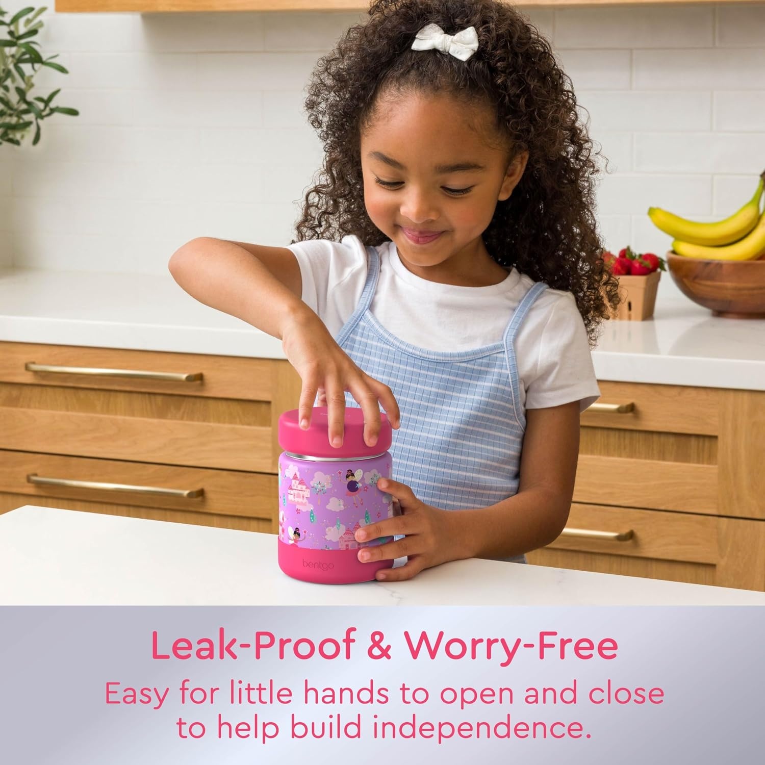 image:imageBentgo Kids Stainless Steel Food Jar 11 fl oz LeakProof Double Insulated Hot or Cold Food Container with Removable Silicone Bumper Dishwasher Safe Easy Open Lid Ages 3 Cowgirl DreamsFairies