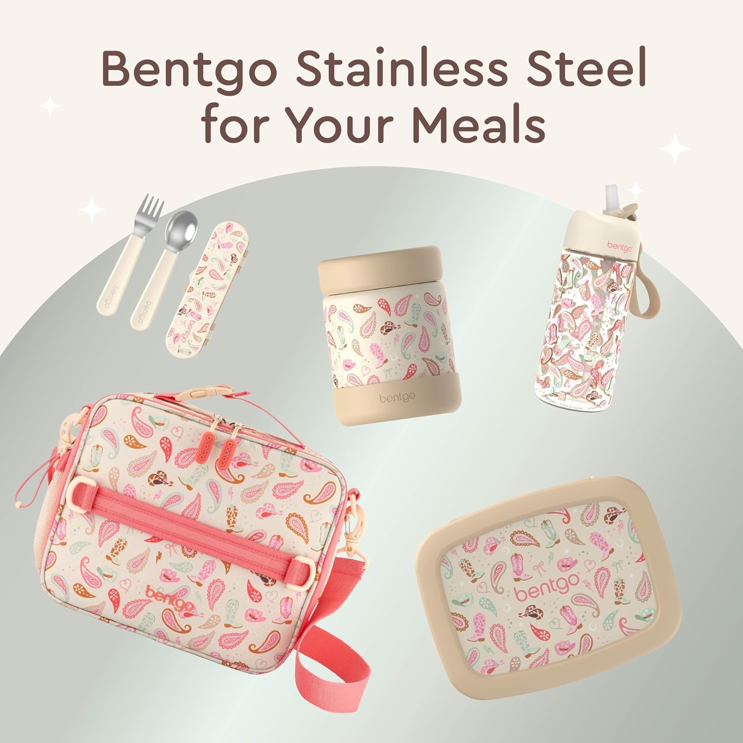 image:imageBentgo Kids Stainless Steel Food Jar 11 fl oz LeakProof Double Insulated Hot or Cold Food Container with Removable Silicone Bumper Dishwasher Safe Easy Open Lid Ages 3 Cowgirl DreamsCowgirl Dreams
