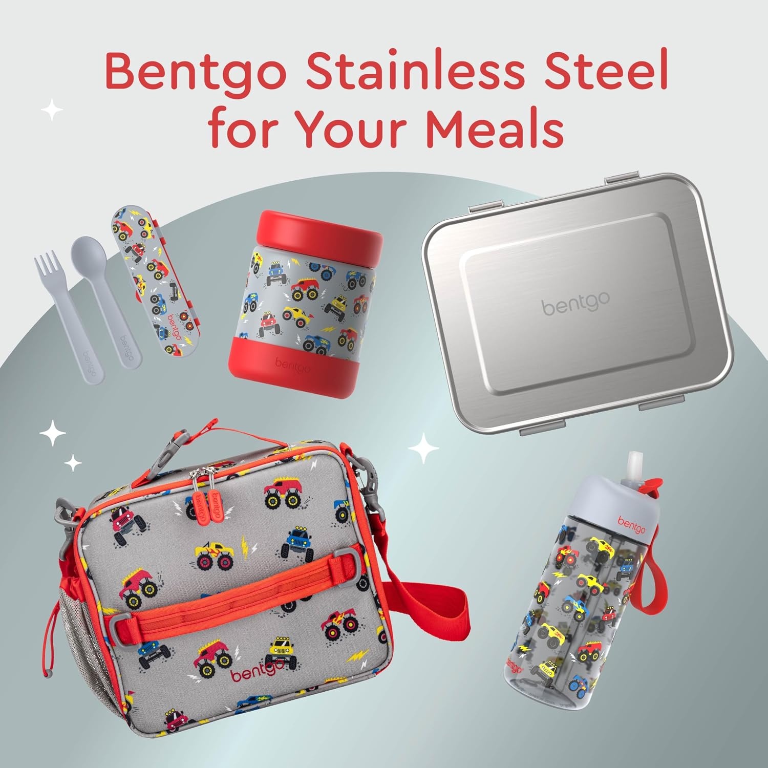 image:imageBentgo Kids Stainless Steel Food Jar 11 fl oz LeakProof Double Insulated Hot or Cold Food Container with Removable Silicone Bumper Dishwasher Safe Easy Open Lid Ages 3 Cowgirl DreamsTrucks