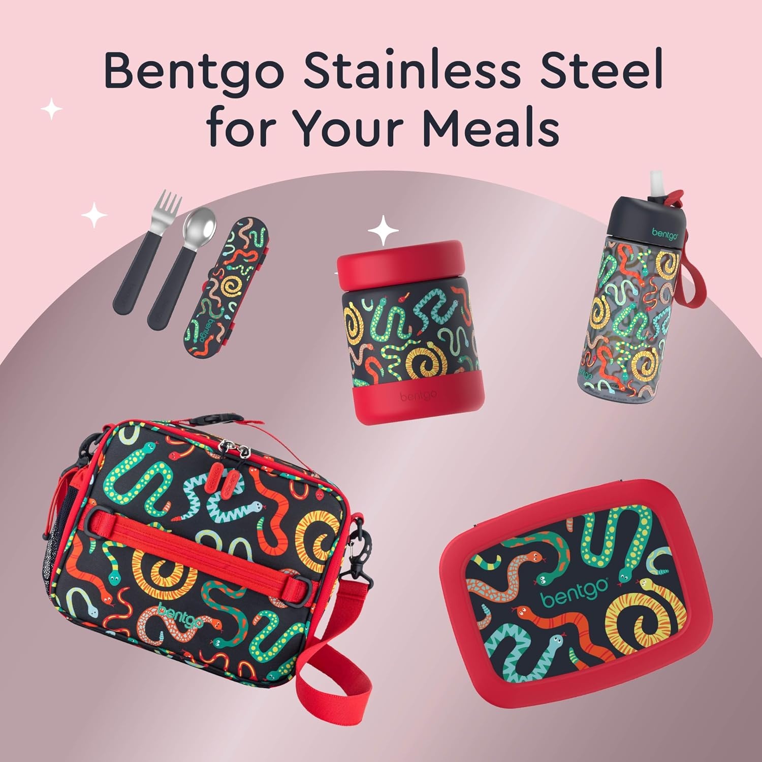 image:imageBentgo Kids Stainless Steel Food Jar 11 fl oz LeakProof Double Insulated Hot or Cold Food Container with Removable Silicone Bumper Dishwasher Safe Easy Open Lid Ages 3 Cowgirl DreamsSssnakes