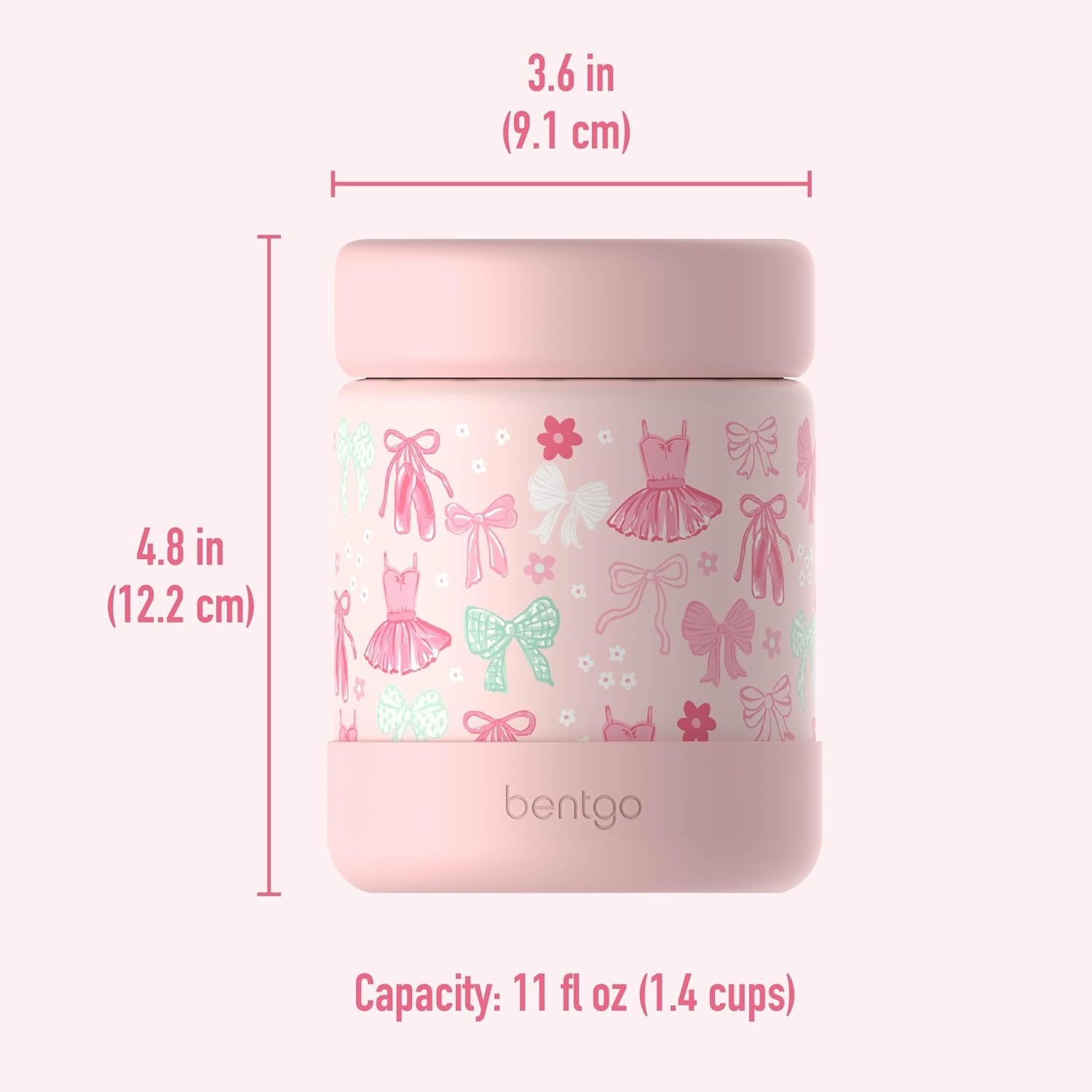 image:imageBentgo Kids Stainless Steel Food Jar 11 fl oz LeakProof Double Insulated Hot or Cold Food Container with Removable Silicone Bumper Dishwasher Safe Easy Open Lid Ages 3 Cowgirl DreamsBallet and Bows