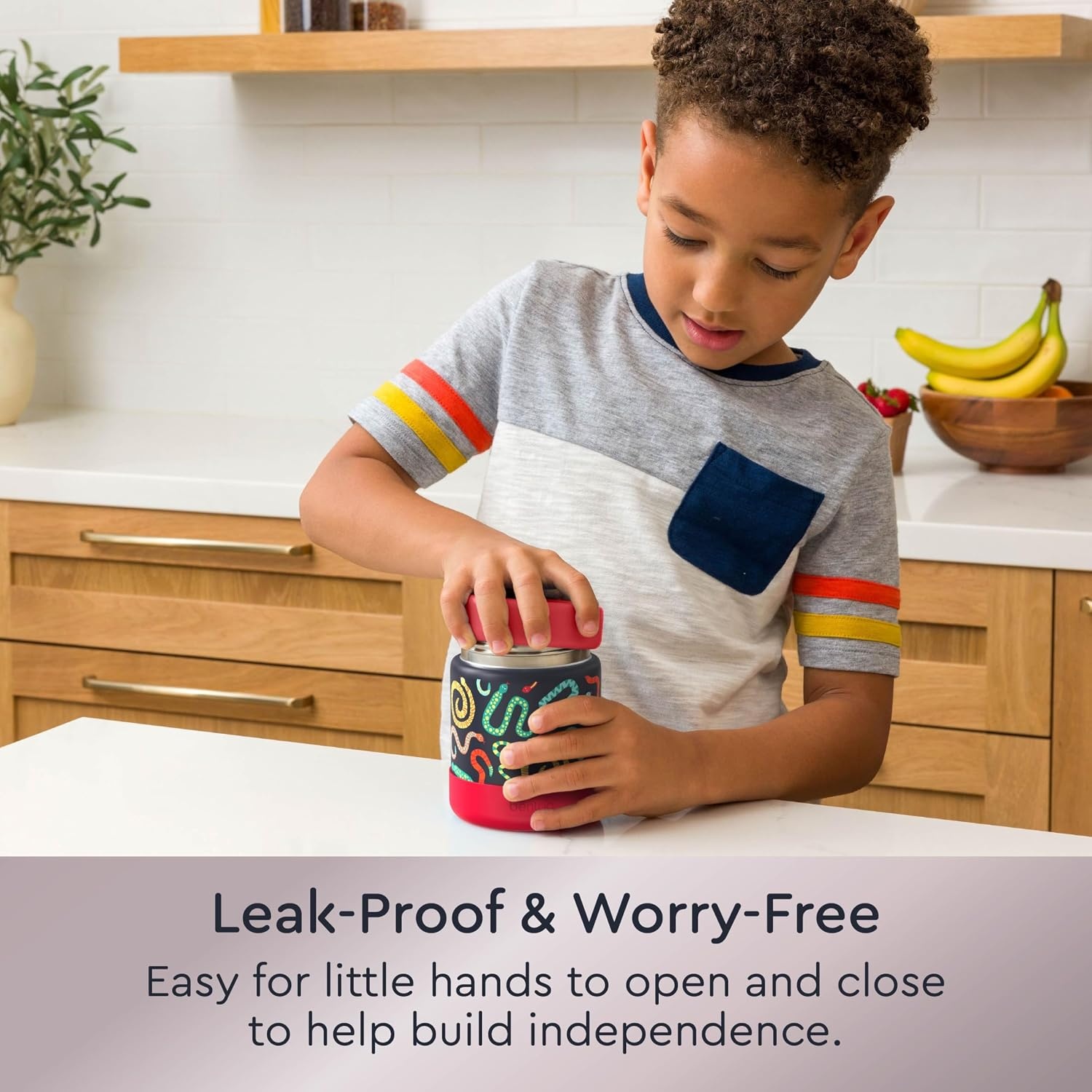 image:imageBentgo Kids Stainless Steel Food Jar 11 fl oz LeakProof Double Insulated Hot or Cold Food Container with Removable Silicone Bumper Dishwasher Safe Easy Open Lid Ages 3 Cowgirl DreamsSssnakes