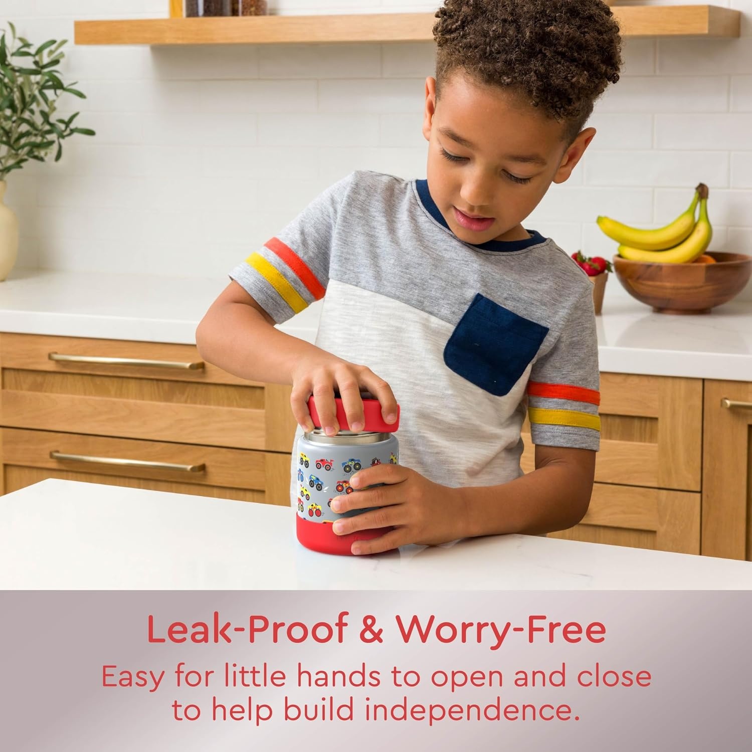 image:imageBentgo Kids Stainless Steel Food Jar 11 fl oz LeakProof Double Insulated Hot or Cold Food Container with Removable Silicone Bumper Dishwasher Safe Easy Open Lid Ages 3 Cowgirl DreamsTrucks