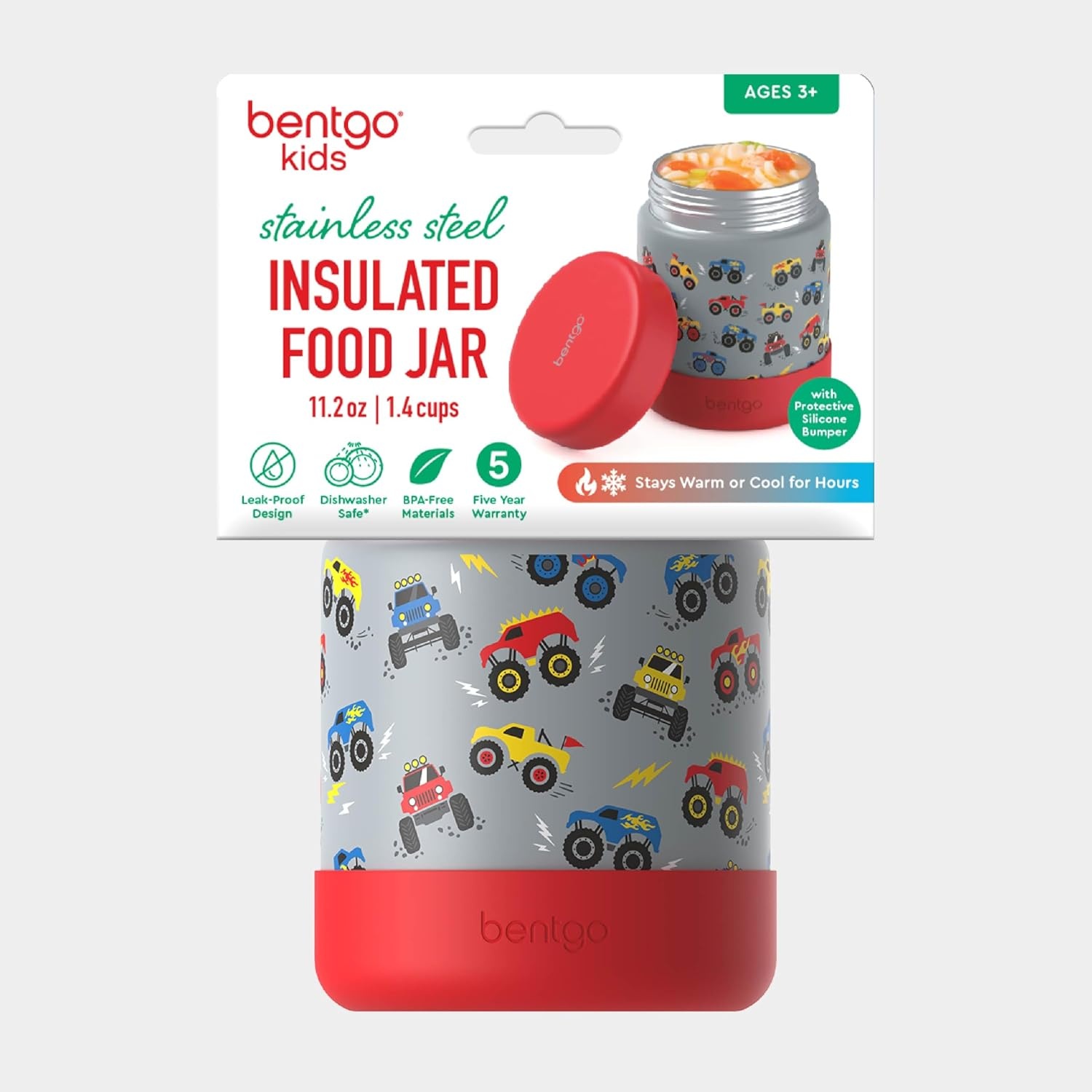 image:imageBentgo Kids Stainless Steel Food Jar 11 fl oz LeakProof Double Insulated Hot or Cold Food Container with Removable Silicone Bumper Dishwasher Safe Easy Open Lid Ages 3 Cowgirl DreamsTrucks