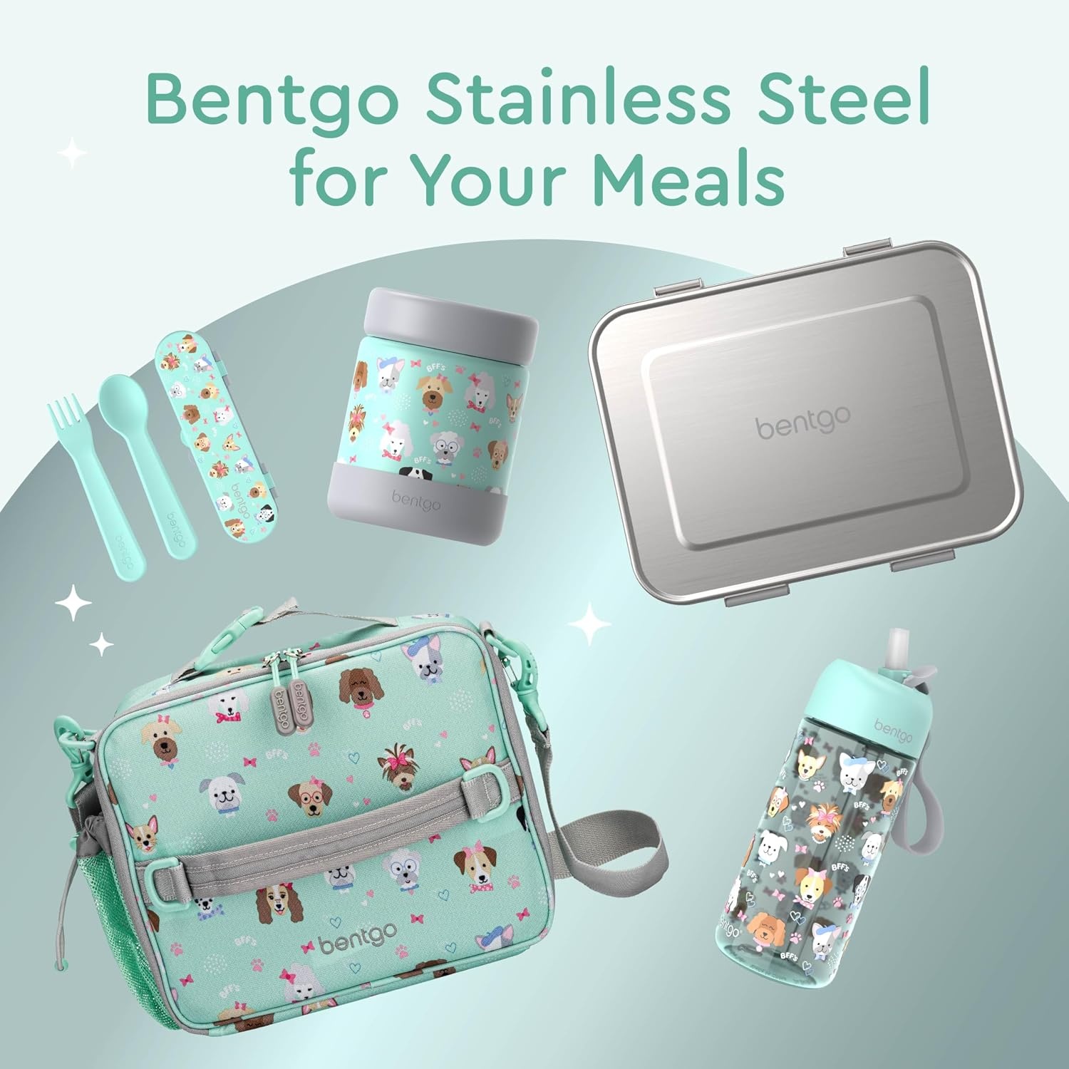 image:imageBentgo Kids Stainless Steel Food Jar 11 fl oz LeakProof Double Insulated Hot or Cold Food Container with Removable Silicone Bumper Dishwasher Safe Easy Open Lid Ages 3 Cowgirl DreamsPuppy Love