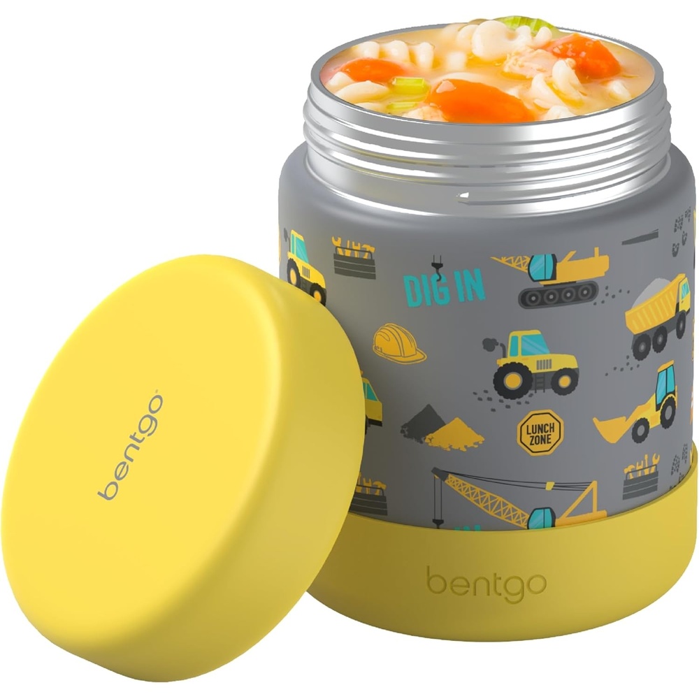 image:imageBentgo Kids Stainless Steel Food Jar 11 fl oz LeakProof Double Insulated Hot or Cold Food Container with Removable Silicone Bumper Dishwasher Safe Easy Open Lid Ages 3 Cowgirl DreamsConstruction Trucks