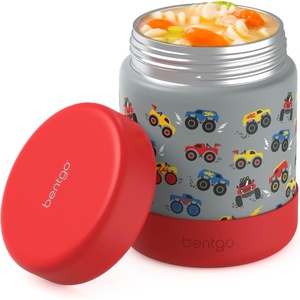 Bentgo Kids Stainless Steel Food Jar – 11 fl oz Leak-Proof Double Insulated Hot or Cold Food Container with Removable Silicone Bumper, Dishwasher Safe, Easy Open Lid, Ages 3+ (Cowgirl Dreams)(Trucks)