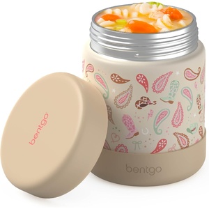 Bentgo Kids Stainless Steel Food Jar – 11 fl oz Leak-Proof Double Insulated Hot or Cold Food Container with Removable Silicone Bumper, Dishwasher Safe, Easy Open Lid, Ages 3+ (Cowgirl Dreams)(Cowgirl Dreams)