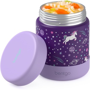 Bentgo Kids Stainless Steel Food Jar – 11 fl oz Leak-Proof Double Insulated Hot or Cold Food Container with Removable Silicone Bumper, Dishwasher Safe, Easy Open Lid, Ages 3+ (Cowgirl Dreams)(Unicorn)