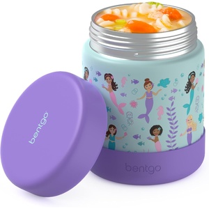 Bentgo Kids Stainless Steel Food Jar – 11 fl oz Leak-Proof Double Insulated Hot or Cold Food Container with Removable Silicone Bumper, Dishwasher Safe, Easy Open Lid, Ages 3+ (Cowgirl Dreams)(Sea Life)