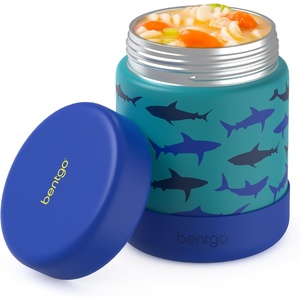 Bentgo Kids Stainless Steel Food Jar – 11 fl oz Leak-Proof Double Insulated Hot or Cold Food Container with Removable Silicone Bumper, Dishwasher Safe, Easy Open Lid, Ages 3+ (Cowgirl Dreams)(Shark)