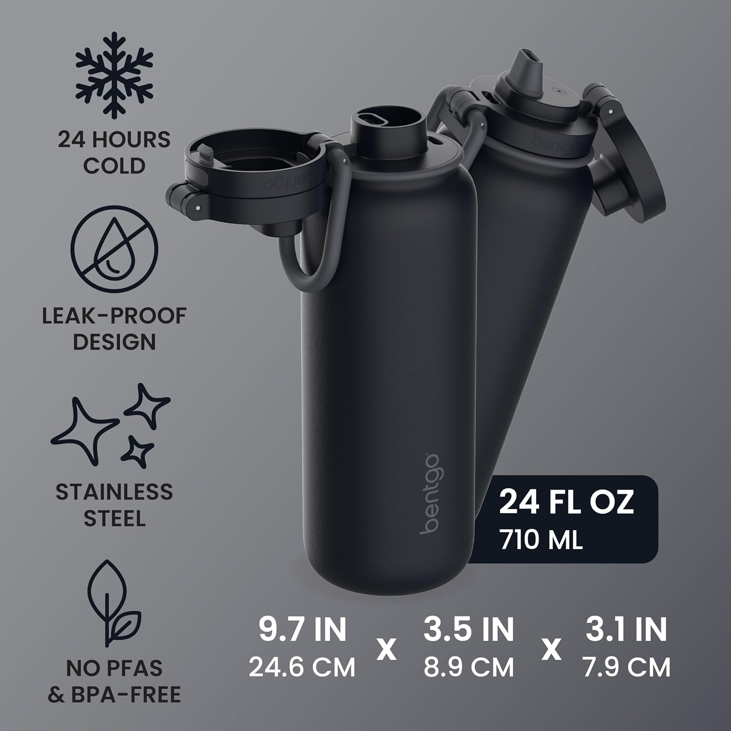image:imageBentgo Flip 2in1 Straw amp Chug LeakProof Insulated Water Bottle 24 fl oz Premium 188 Stainless SteelTripleLayer Vacuum Insulation 24Hour Cold BPA amp PFASFree Prep BlueBack to Black