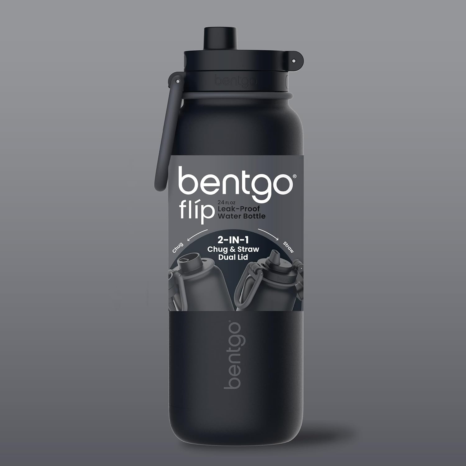image:imageBentgo Flip 2in1 Straw amp Chug LeakProof Insulated Water Bottle 24 fl oz Premium 188 Stainless SteelTripleLayer Vacuum Insulation 24Hour Cold BPA amp PFASFree Prep BlueBack to Black