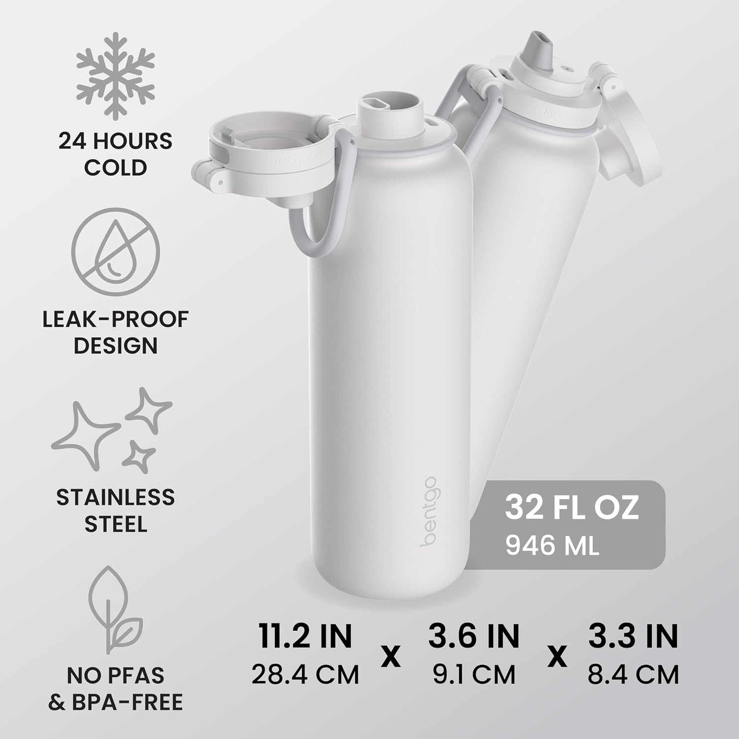 image:imageBentgo Flip 2in1 Straw amp Chug LeakProof Insulated Water Bottle 24 fl oz Premium 188 Stainless SteelTripleLayer Vacuum Insulation 24Hour Cold BPA amp PFASFree Prep BlueBlanc