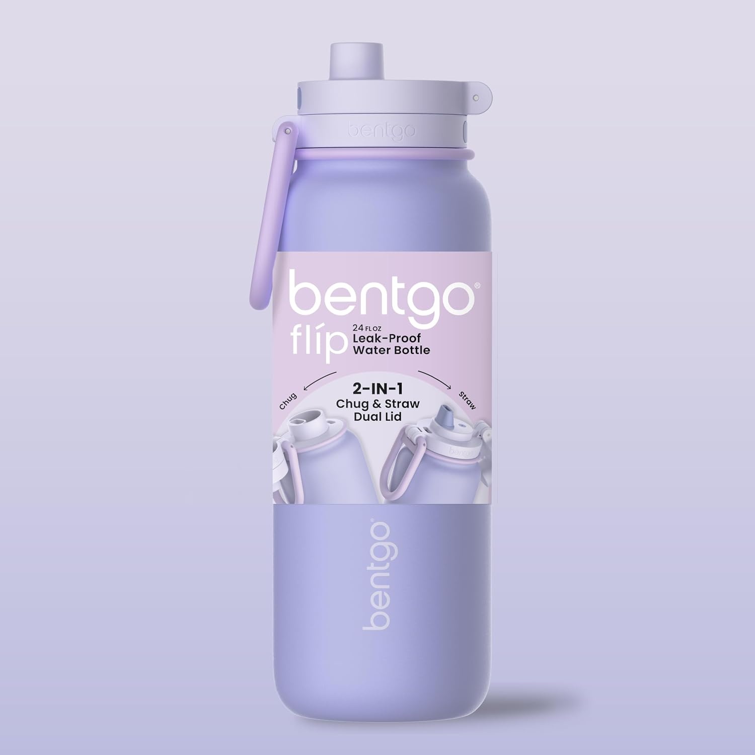 image:imageBentgo Flip 2in1 Straw amp Chug LeakProof Insulated Water Bottle 24 fl oz Premium 188 Stainless SteelTripleLayer Vacuum Insulation 24Hour Cold BPA amp PFASFree Prep BlueLilac Cloud