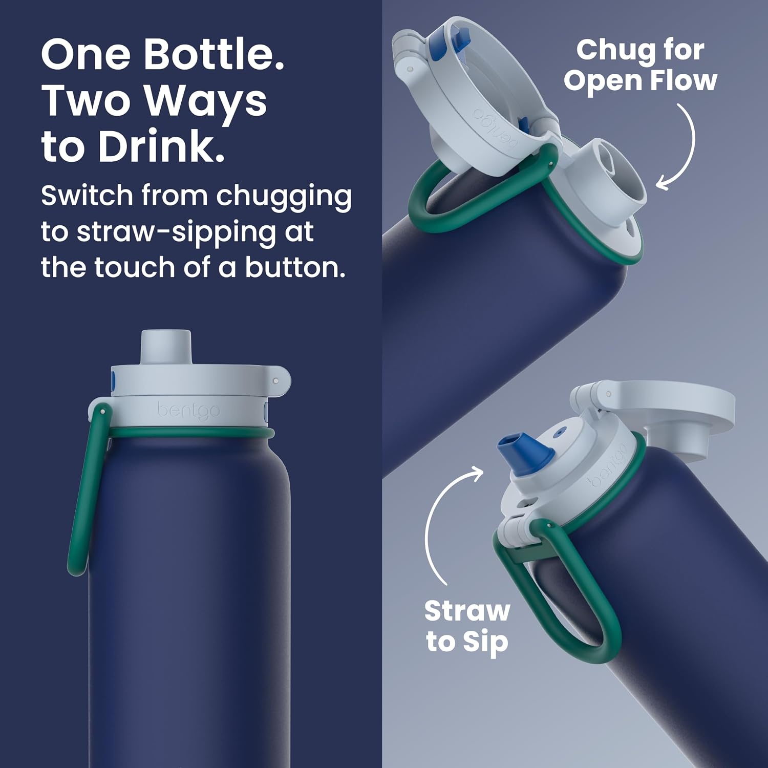 image:imageBentgo Flip 2in1 Straw amp Chug LeakProof Insulated Water Bottle 24 fl oz Premium 188 Stainless SteelTripleLayer Vacuum Insulation 24Hour Cold BPA amp PFASFree Prep BluePrep Blue