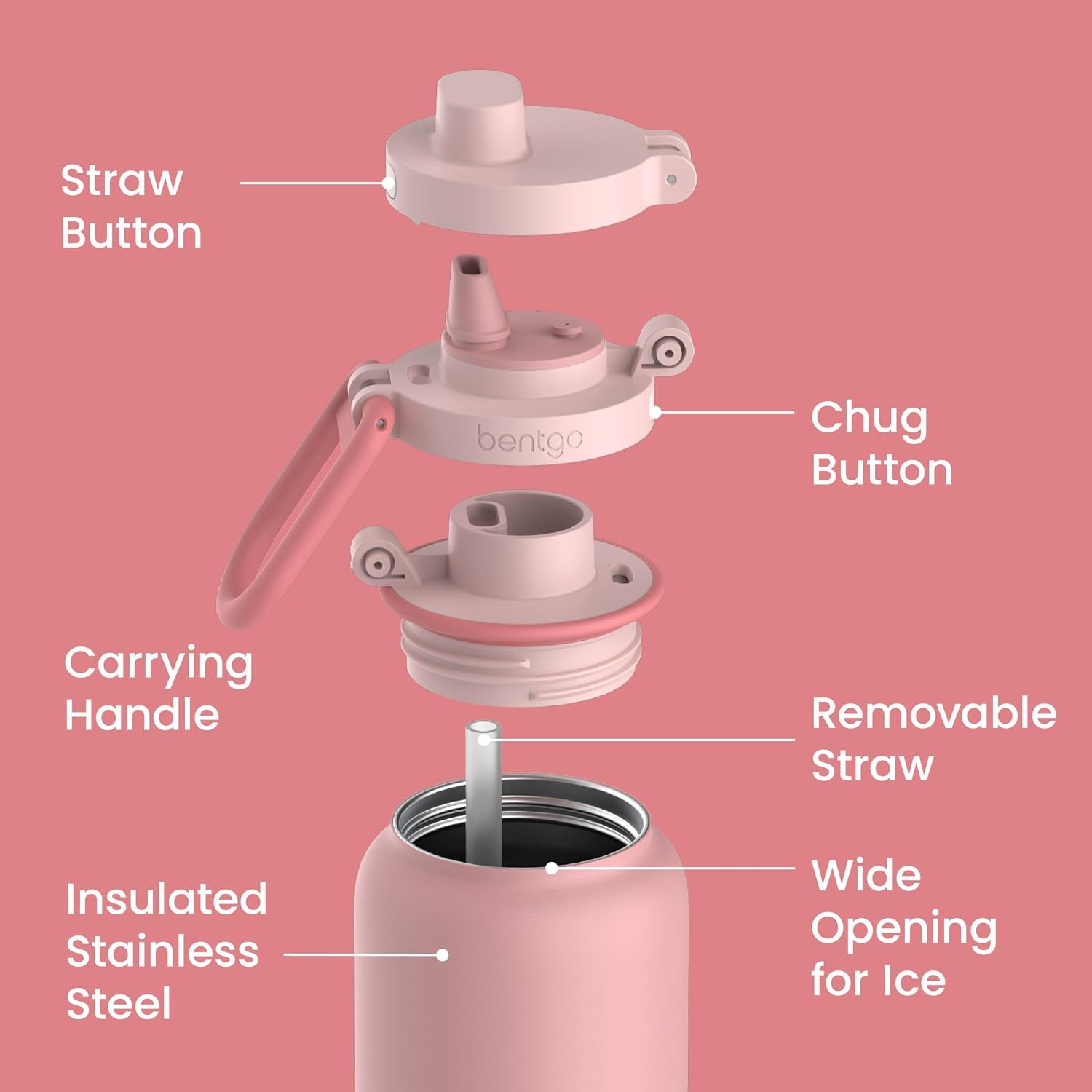 image:imageBentgo Flip 2in1 Straw amp Chug LeakProof Insulated Water Bottle 24 fl oz Premium 188 Stainless SteelTripleLayer Vacuum Insulation 24Hour Cold BPA amp PFASFree Prep BlueBlushing