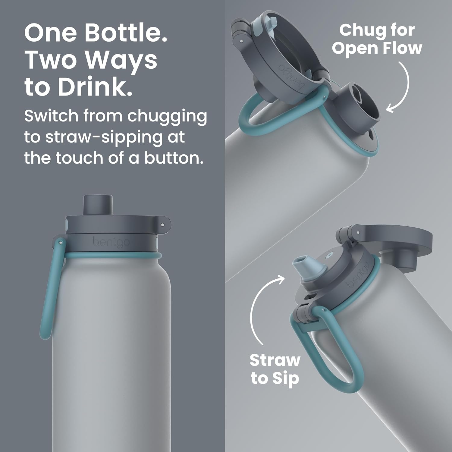 image:imageBentgo Flip 2in1 Straw amp Chug LeakProof Insulated Water Bottle 24 fl oz Premium 188 Stainless SteelTripleLayer Vacuum Insulation 24Hour Cold BPA amp PFASFree Prep BlueGray Surf