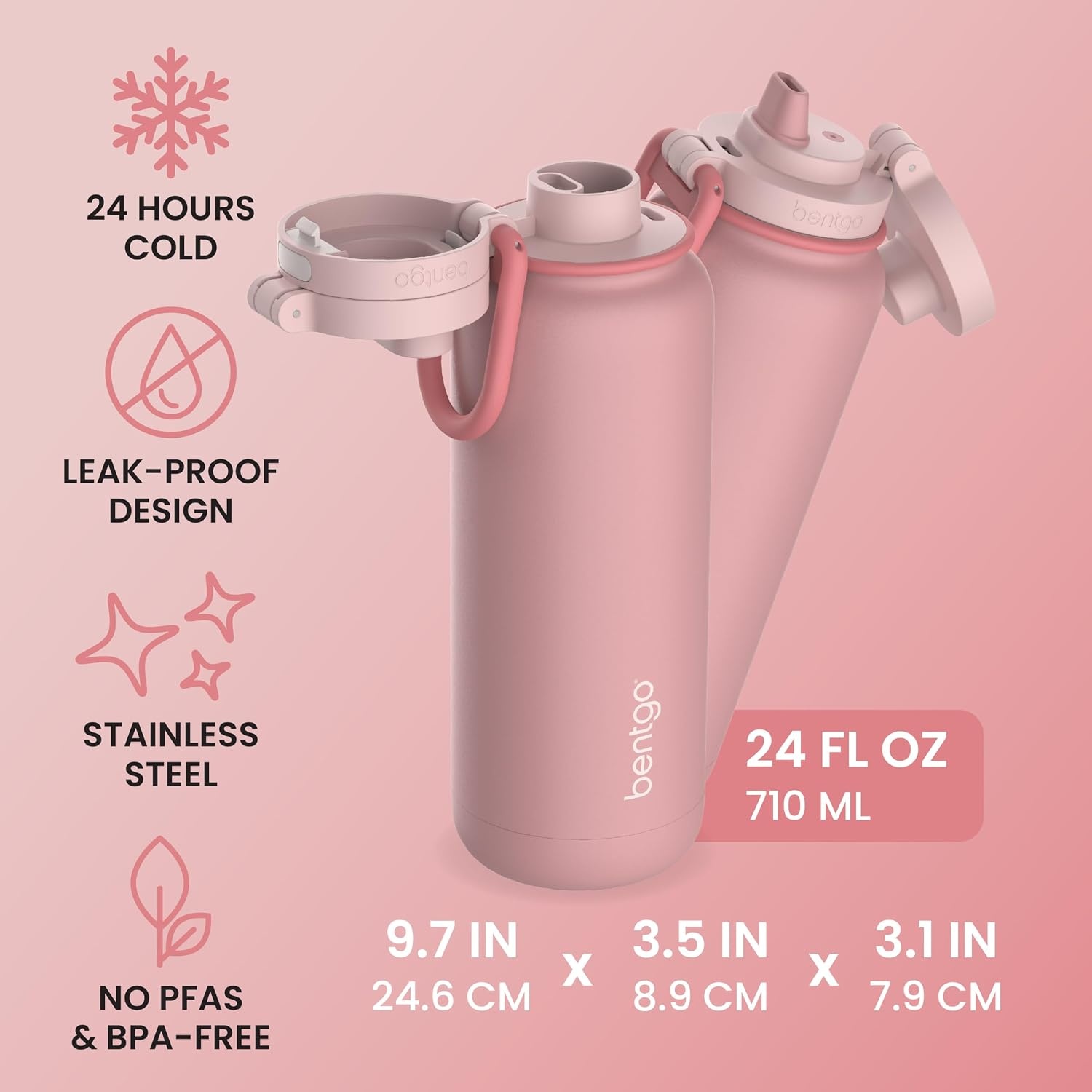 image:imageBentgo Flip 2in1 Straw amp Chug LeakProof Insulated Water Bottle 24 fl oz Premium 188 Stainless SteelTripleLayer Vacuum Insulation 24Hour Cold BPA amp PFASFree Prep BlueBlushing