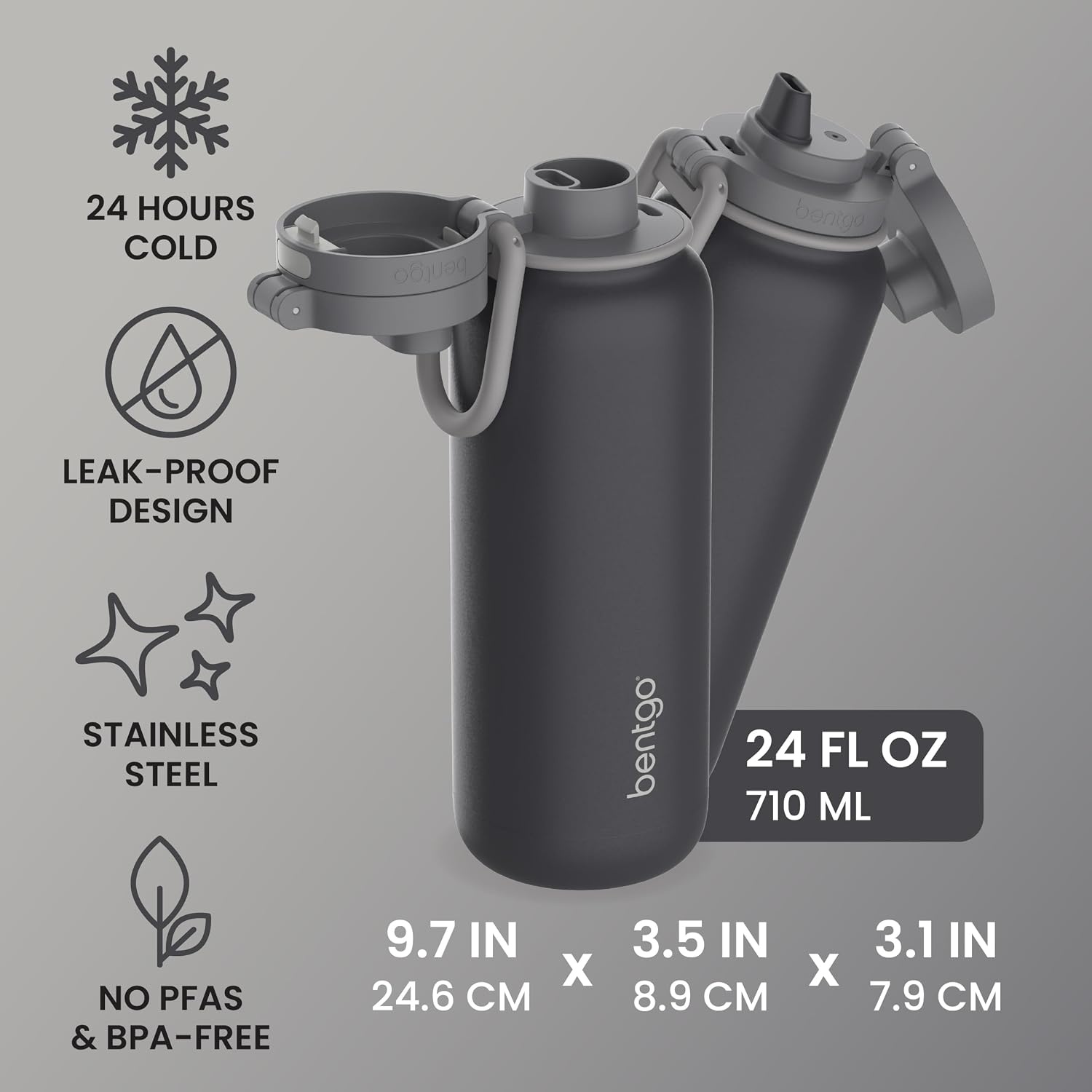 image:imageBentgo Flip 2in1 Straw amp Chug LeakProof Insulated Water Bottle 24 fl oz Premium 188 Stainless SteelTripleLayer Vacuum Insulation 24Hour Cold BPA amp PFASFree Prep BlueTweed