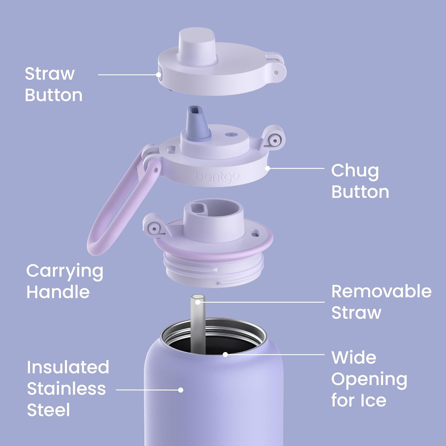 image:imageBentgo Flip 2in1 Straw amp Chug LeakProof Insulated Water Bottle 24 fl oz Premium 188 Stainless SteelTripleLayer Vacuum Insulation 24Hour Cold BPA amp PFASFree Prep BlueLilac Cloud