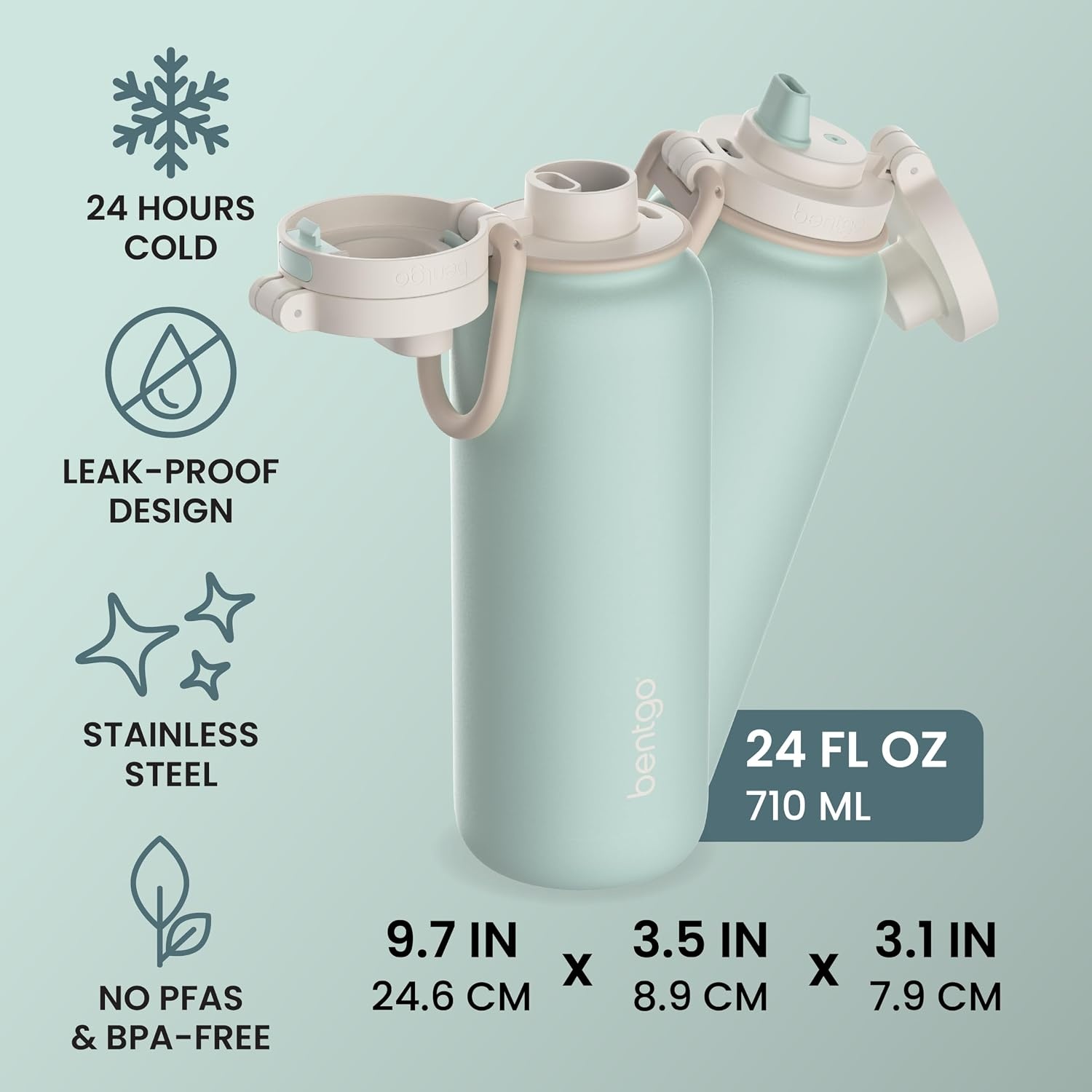 image:imageBentgo Flip 2in1 Straw amp Chug LeakProof Insulated Water Bottle 24 fl oz Premium 188 Stainless SteelTripleLayer Vacuum Insulation 24Hour Cold BPA amp PFASFree Prep BlueSunDay