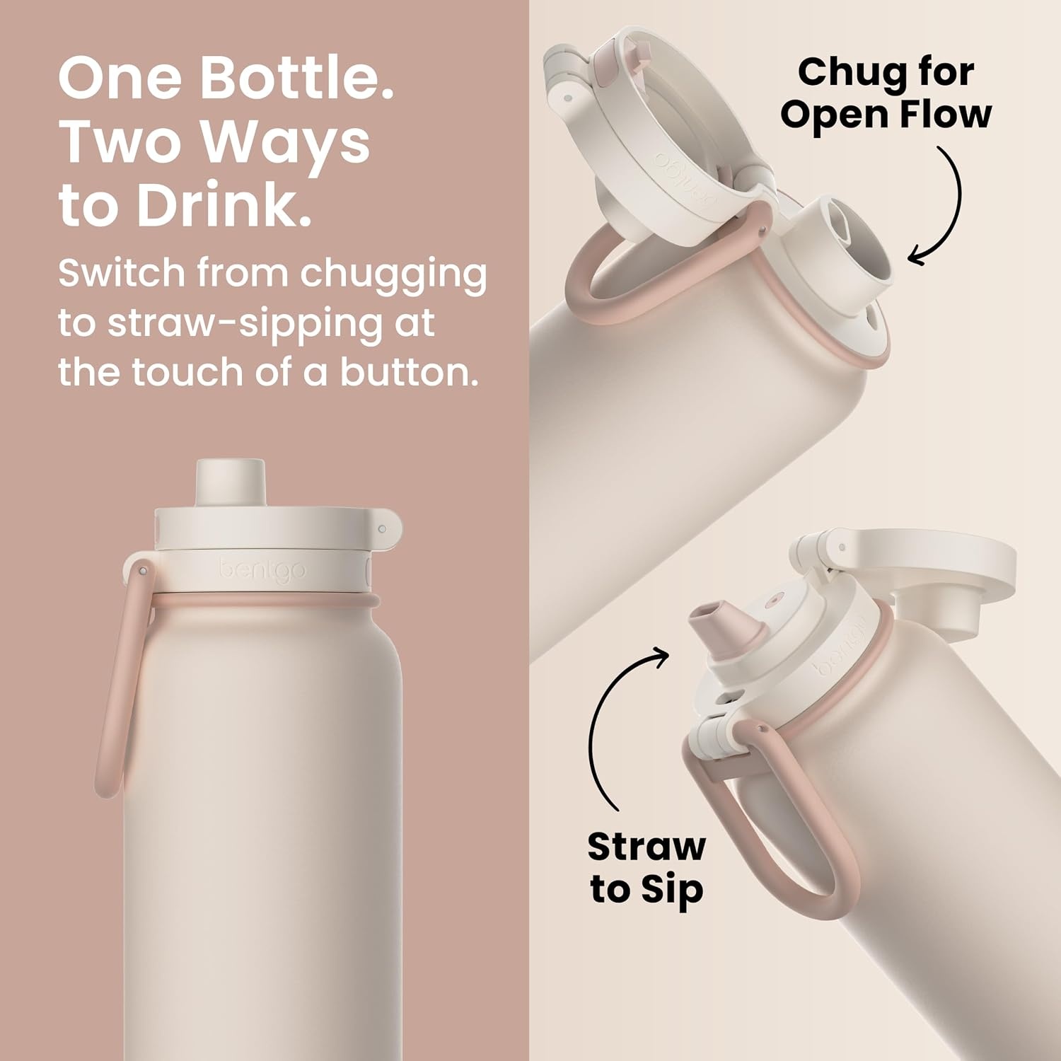 image:imageBentgo Flip 2in1 Straw amp Chug LeakProof Insulated Water Bottle 24 fl oz Premium 188 Stainless SteelTripleLayer Vacuum Insulation 24Hour Cold BPA amp PFASFree Prep BlueCafe Au Lait