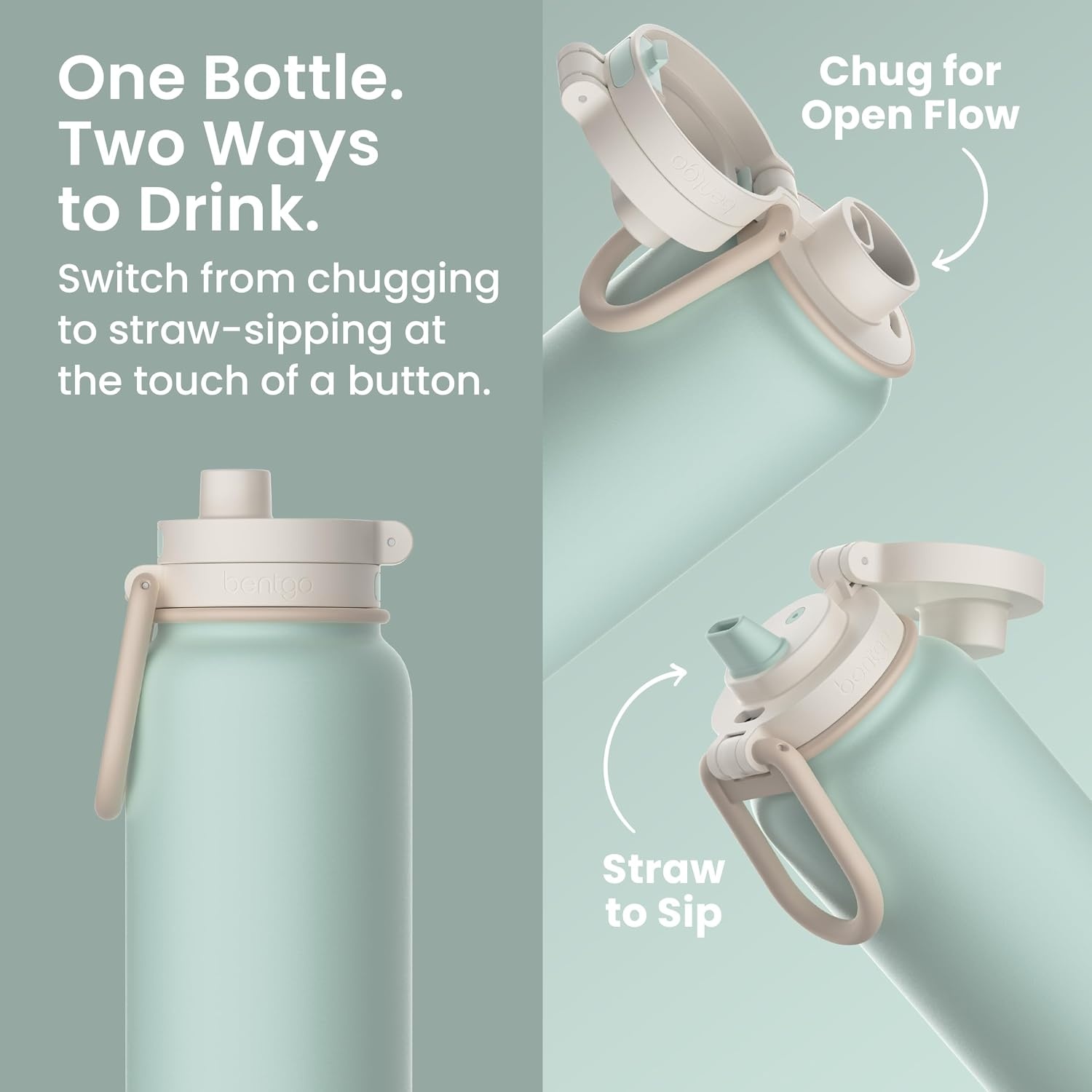image:imageBentgo Flip 2in1 Straw amp Chug LeakProof Insulated Water Bottle 24 fl oz Premium 188 Stainless SteelTripleLayer Vacuum Insulation 24Hour Cold BPA amp PFASFree Prep BlueSunDay