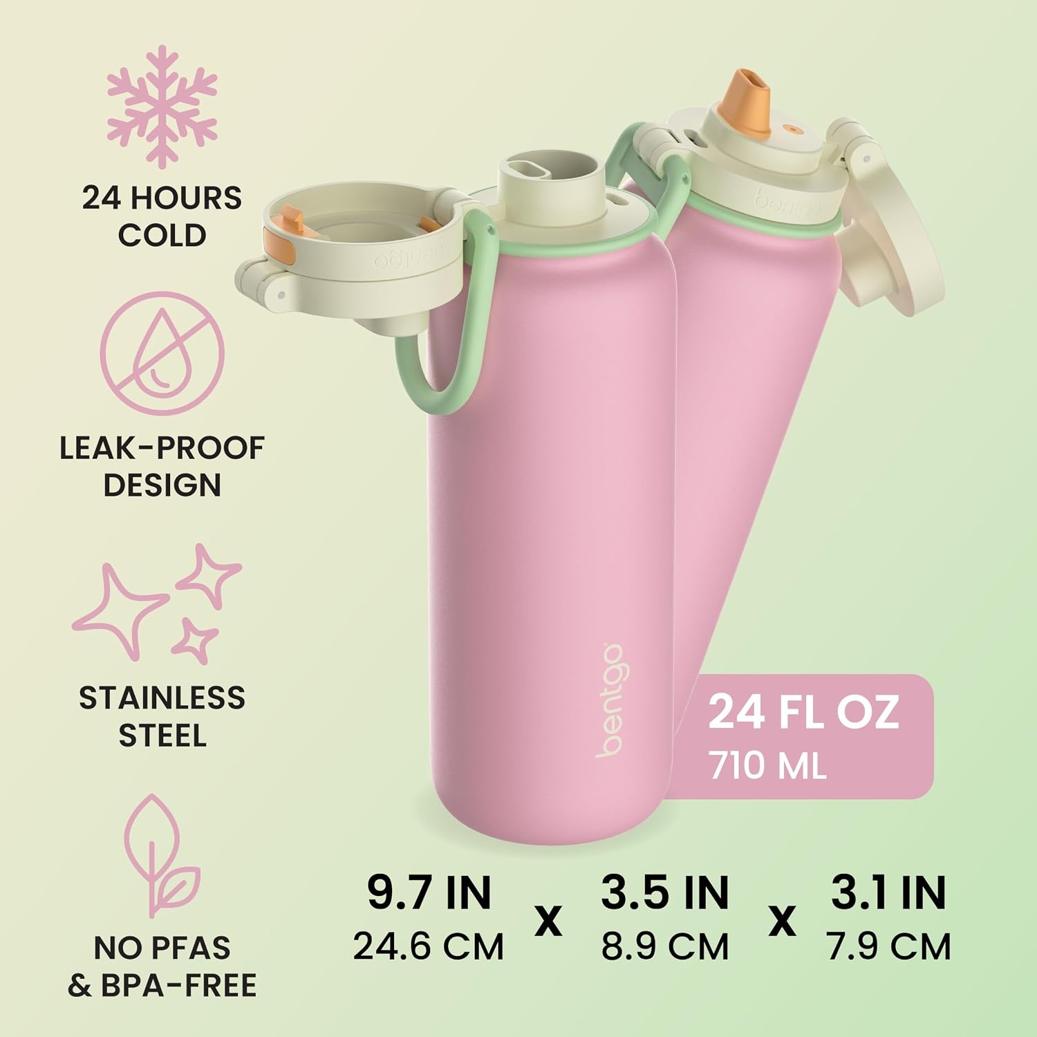 image:imageBentgo Flip 2in1 Straw amp Chug LeakProof Insulated Water Bottle 24 fl oz Premium 188 Stainless SteelTripleLayer Vacuum Insulation 24Hour Cold BPA amp PFASFree Prep BlueSherbet